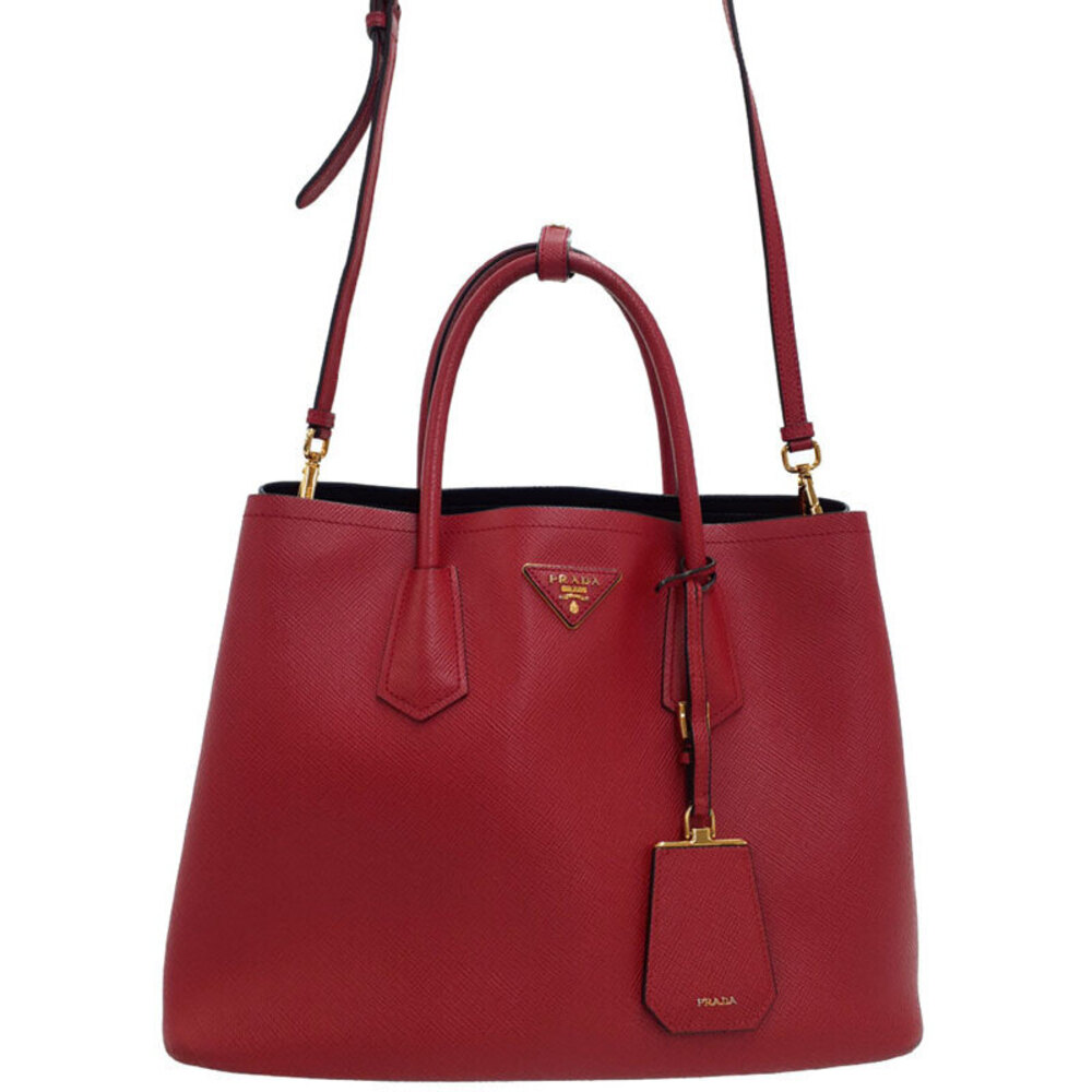 Prada Saffiano Cuir Double Bag 2way Tote Red